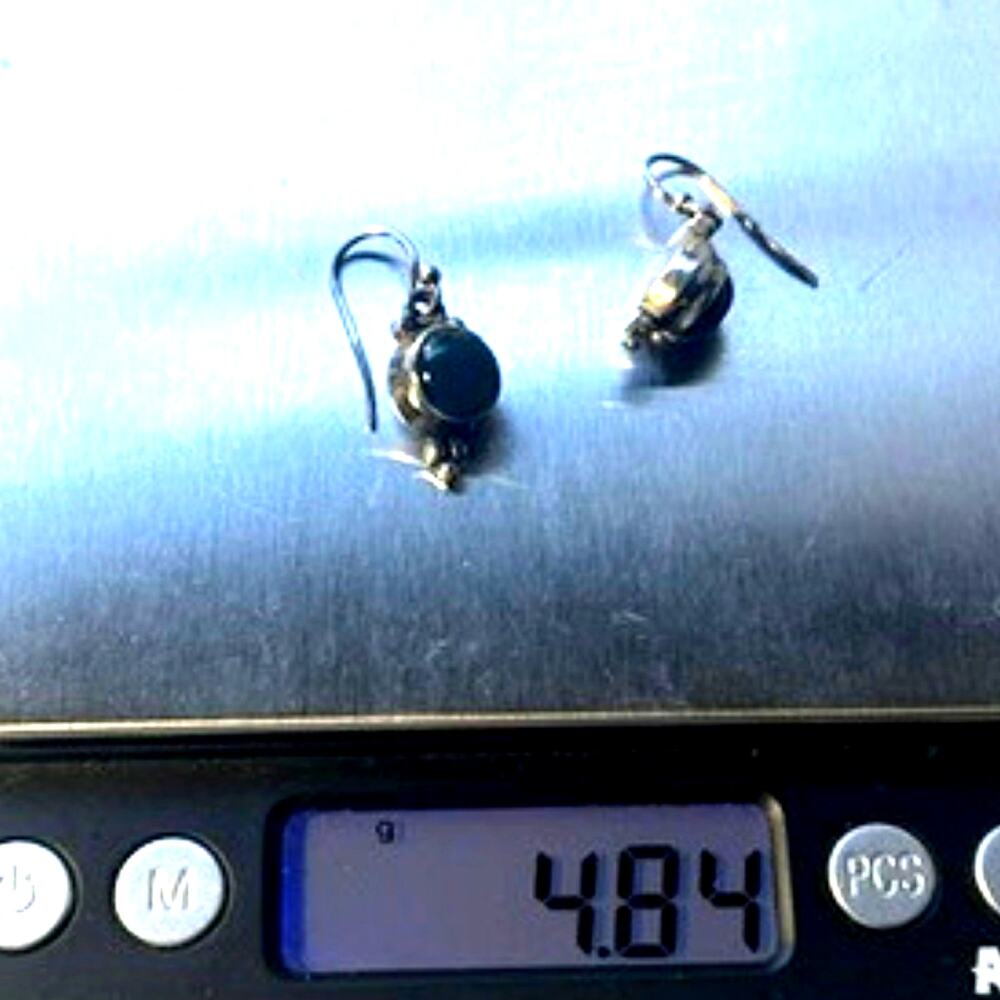 Sterling Silver Green Onyx Drop Earrings Cabochon 925 - Picture 7 of 11